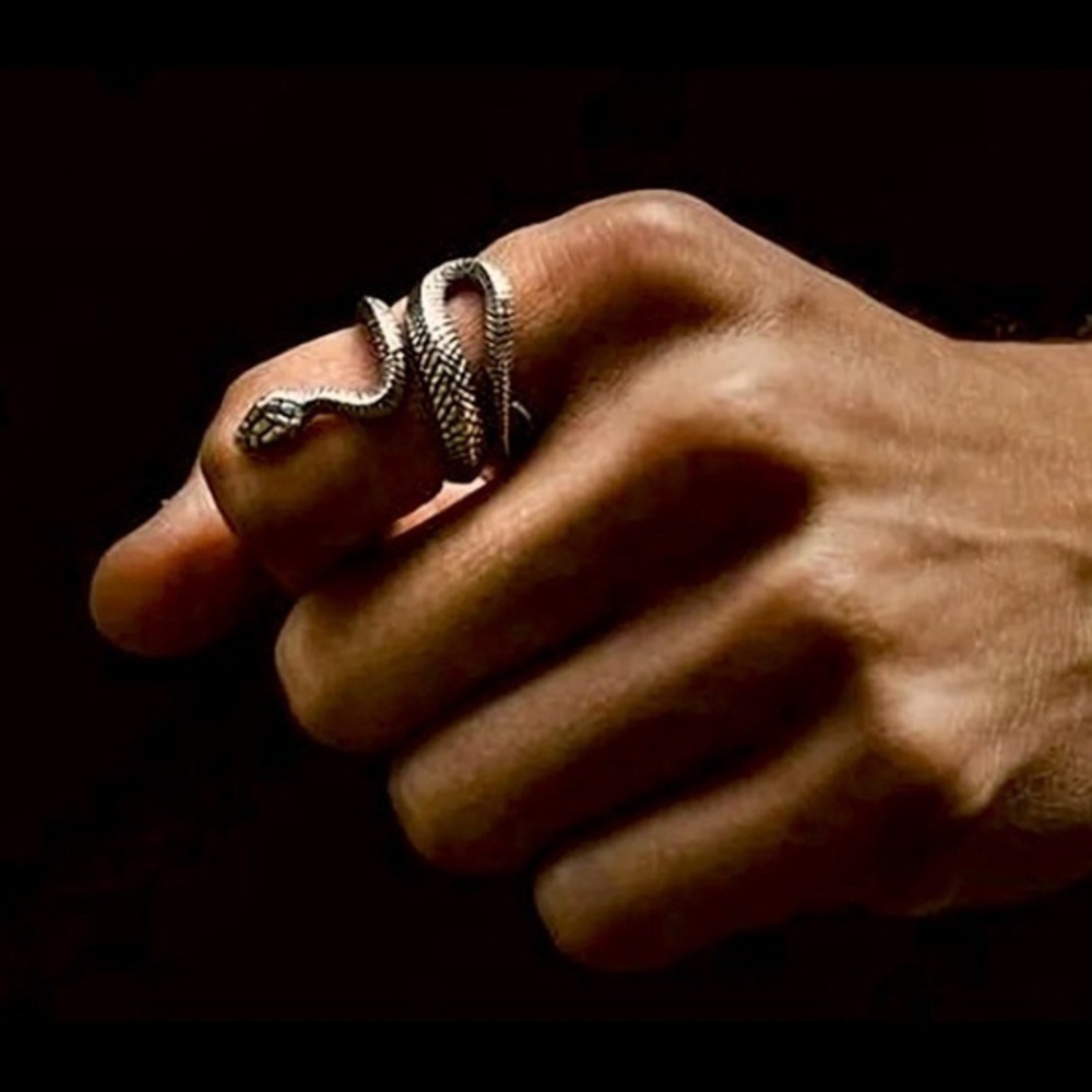 Gunmetal Silver Snake Ring Textured